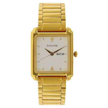 Sonata Quartz Analog with Day and Date White Dial Stainless Steel Strap Watch for Men
