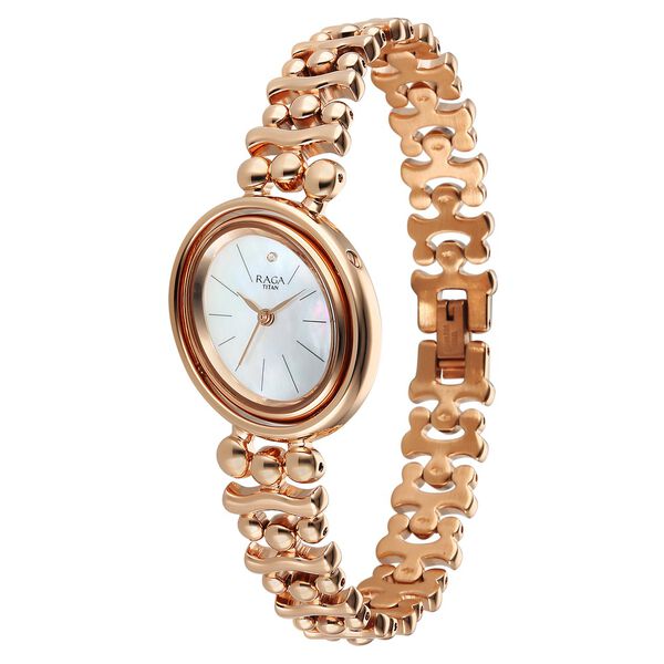 Titan Raga Glimmers Quartz Analog Mother of Pearl Dial Rose Gold Metal Strap Watch For Women - image number 5