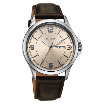 Titan Neo Arabic Analog with Day Date Beige Dial Brown Leather Strap Watch for Men