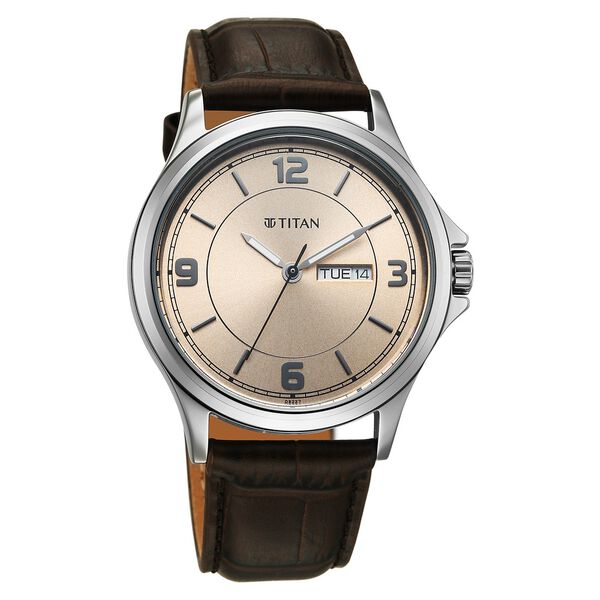 Titan Neo Arabic Analog with Day Date Beige Dial Brown Leather Strap Watch for Men - image number 2