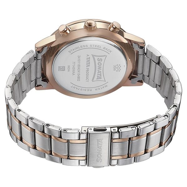 Sonata Quartz Multifunction Black Dial Two Toned Stainless Steel Strap Watch For Men - image number 5