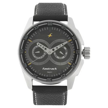 Fastrack Quartz Multifunction Black Dial Leather Strap Watch for Guys