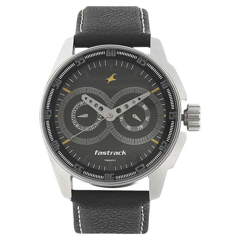 Fastrack Quartz Multifunction Black Dial Leather Strap Watch for Guys - image number 0