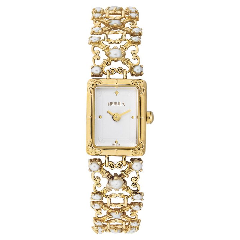 Titan Nebula Jewels 18k Gold Analog White Pearl studded Gold Bracelet Watch for Women
