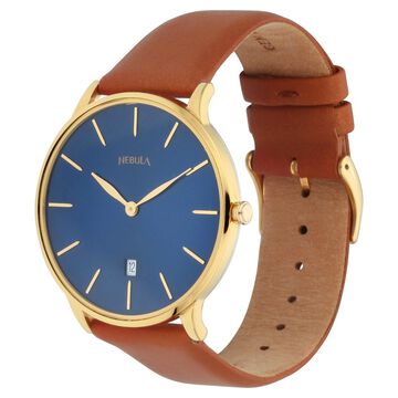 Titan Nebula Lustre 18k Gold Analog Leather Strap Watch for Men