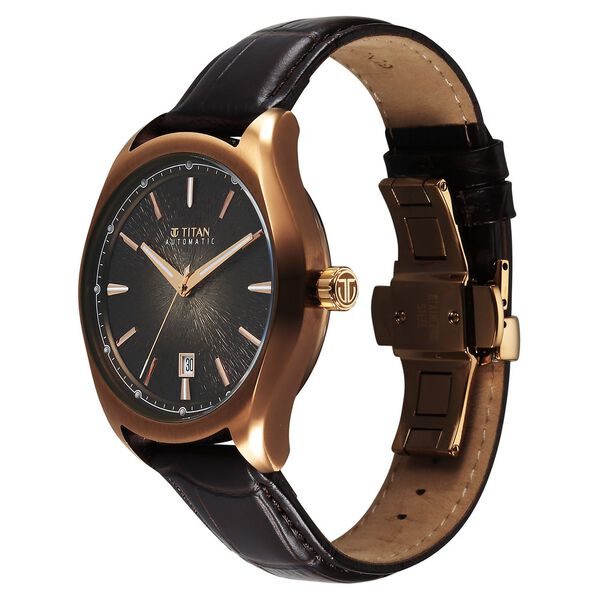 Titan Stellar Starlight Analog with Concealed Automatic and Brown Dial Brown Leather Strap Watch for Men - image number 4