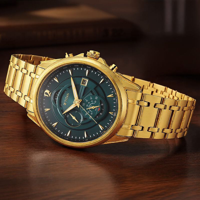 Titan Regalia Premium Green Chrono Stainless Steel Strap watch for Men