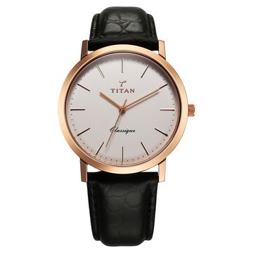 Titan 40 years Quartz Analog Silver Dial Black Leather Strap Watch For Men