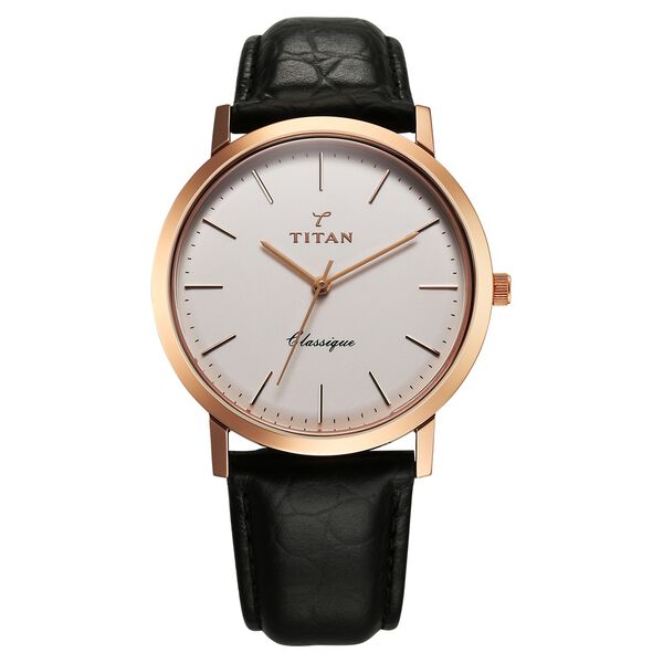 Titan 40 years Quartz Analog Silver Dial Black Leather Strap Watch For Men - image number 0