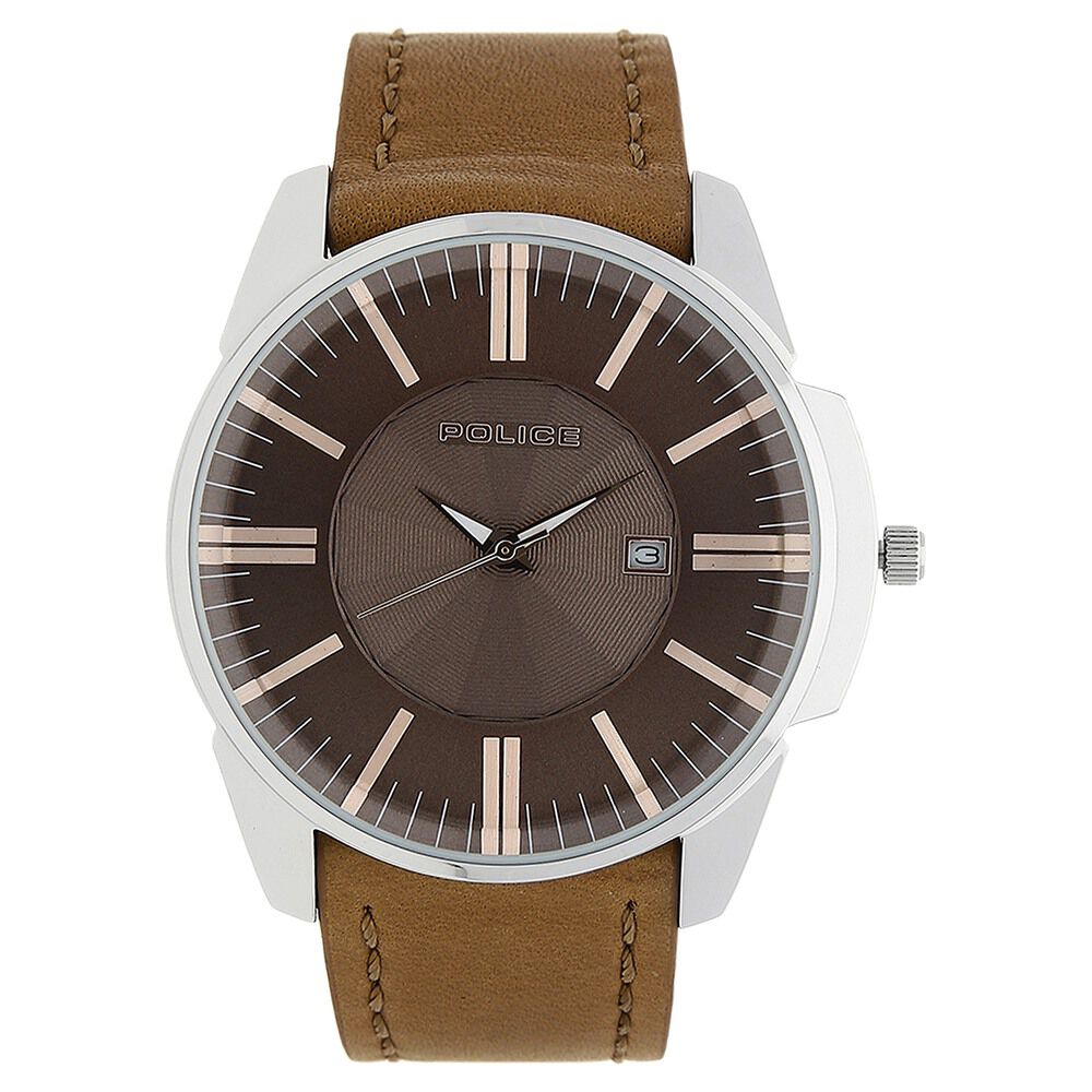 Police Quartz Analog Rose Gold Dial Leather Strap Watch for Men