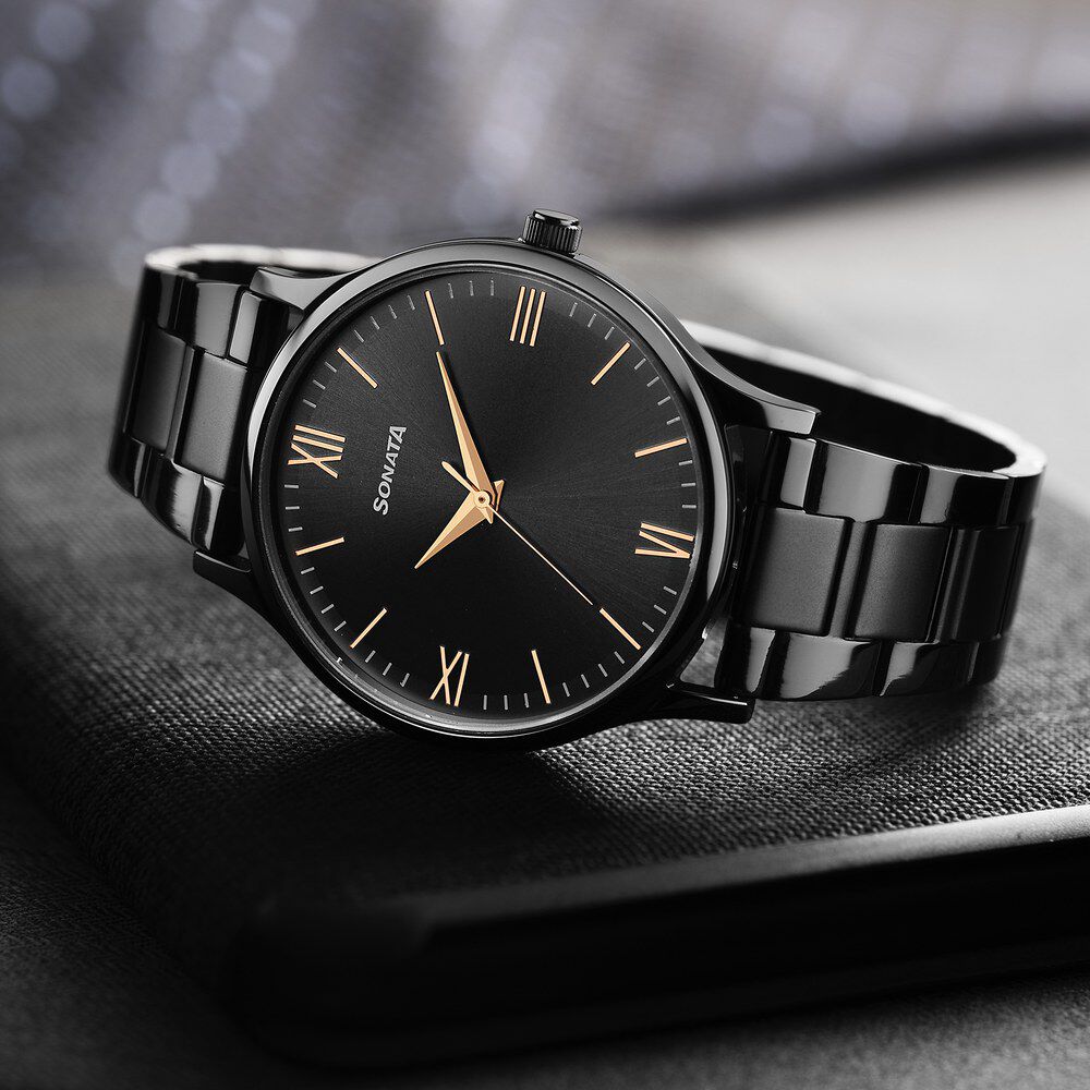 Buy Online Sonata Aspire Quartz Analog Black Dial Stainless Steel Strap Watch for Men 77105nm09w Titan
