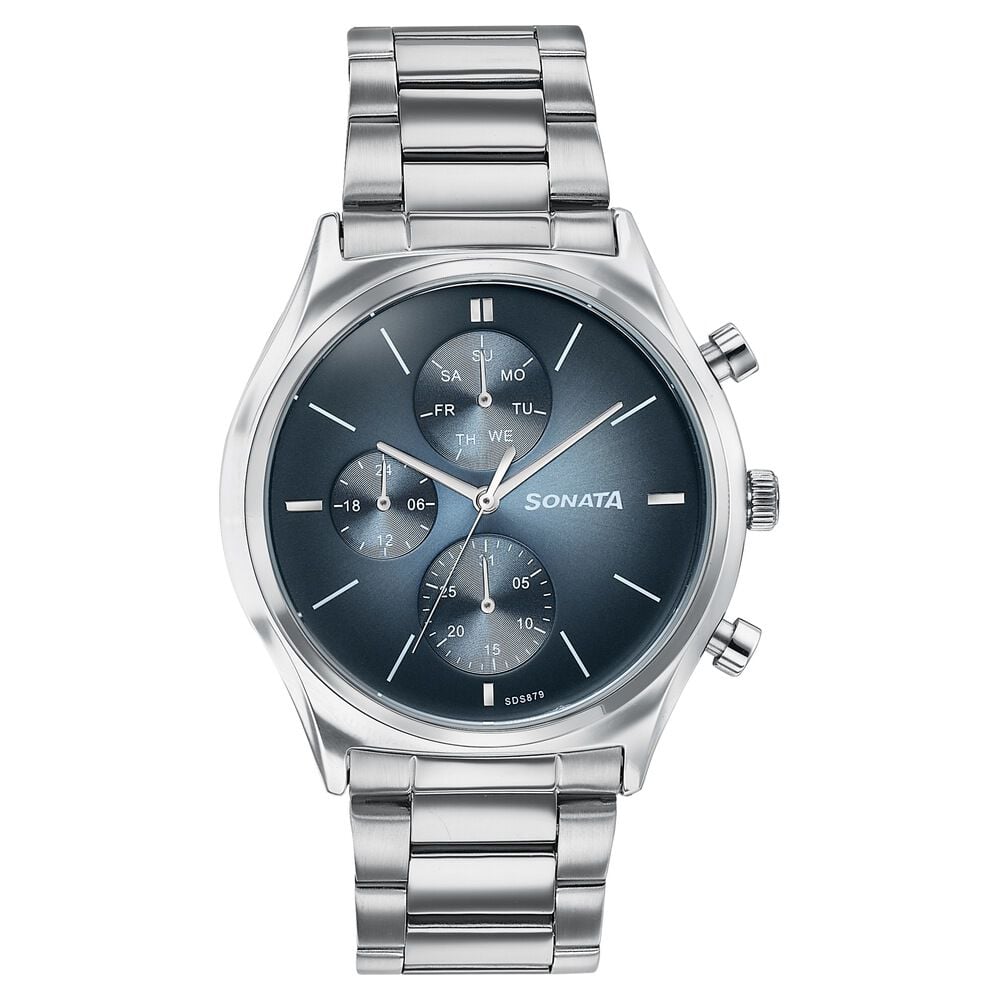 Sonata Festive Quartz Analog Blue Dial Silver Metal Strap Watch For Men-picture-24