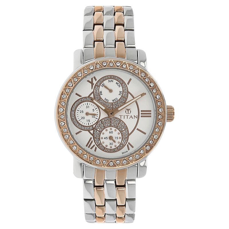 Titan Quartz Analog with Day and Date Silver Dial Metal Strap Watch for Women - image number 0