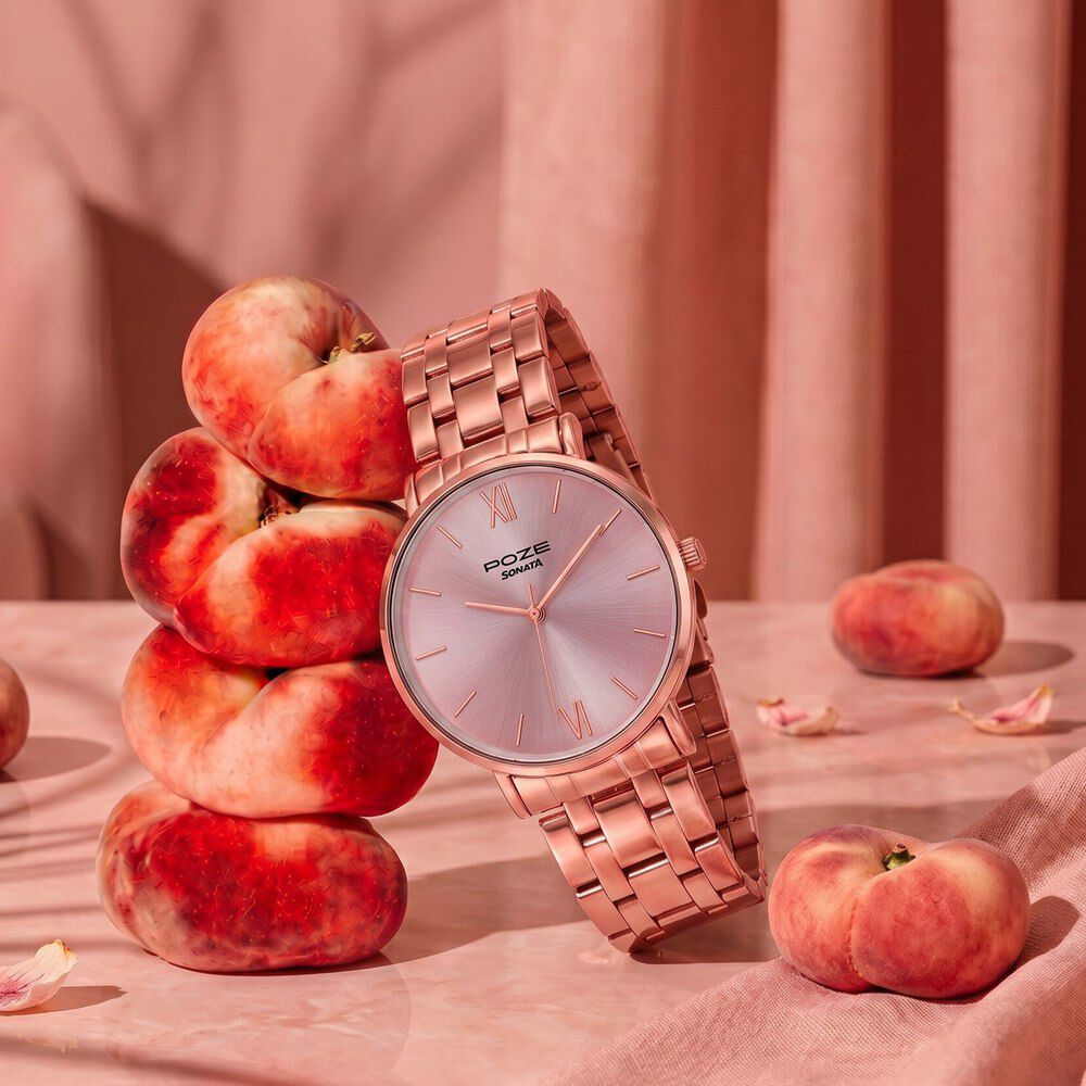 Buy Online Poze By Sonata Quartz Analog Pink Dial Rose Gold