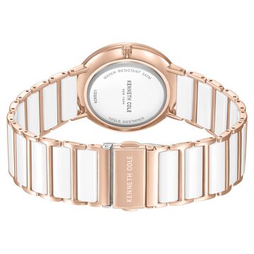 Kenneth Cole Quartz Analog White Dial White Stainless Steel & Ceramic Strap Watch For Women