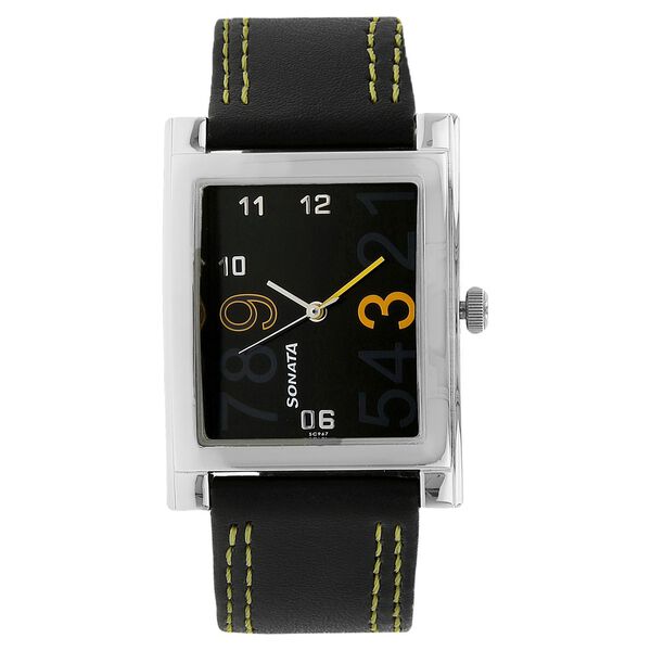 Sonata Quartz Analog Black Dial Leather Strap Watch for Men - image number 0