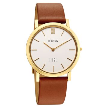 Edge Dynasty Quartz Analog White Dial Brown Leather Strap Watch For Men