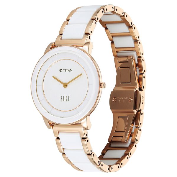 Titan Edge Melange Quartz Analog White Dial Pink Steel & Ceramic Strap Watch For Women - image number 2