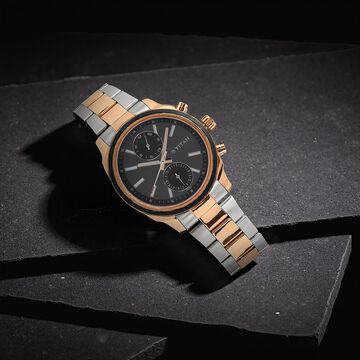 Titan Men's Metropolitan Luxe: Multifunction Black Dial with Two-Tone Stainless Steel Bracelet Watch