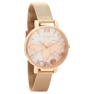 Olivia Burton Quartz Analog Pink Dial Stainless Steel Strap Watch for Women