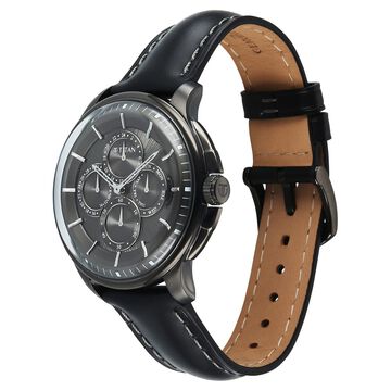 Titan Classique Four Eye Multifunction Analog with Anthracite Dial Black Leather Strap Watch for Men