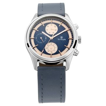 Titan Men's Metropolitan Charm: Men's Multifunctional Blue Watch with Leather Strap