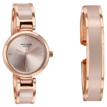 Sonata Poze Quartz Analog Pink Dial Two Toned Kada Strap Watch For Women