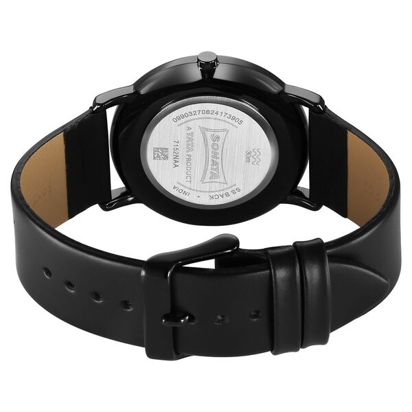 Sonata Sleek Quartz Analog Black Dial Black Leather Strap Watch For Men - image number 3