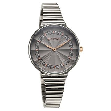 Titan Aura Quartz Analog Grey Dial Stainless Steel Strap Watch for Women