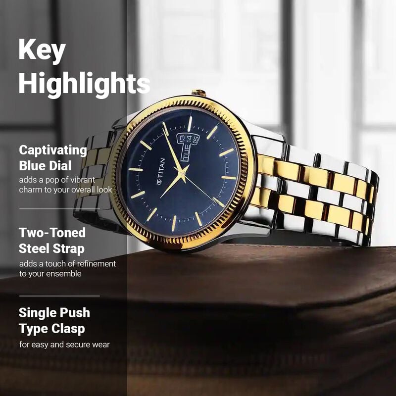 Titan Men's Trendsetter Watch: Chic Blue Dial & Two-Tone Strap - image number 2