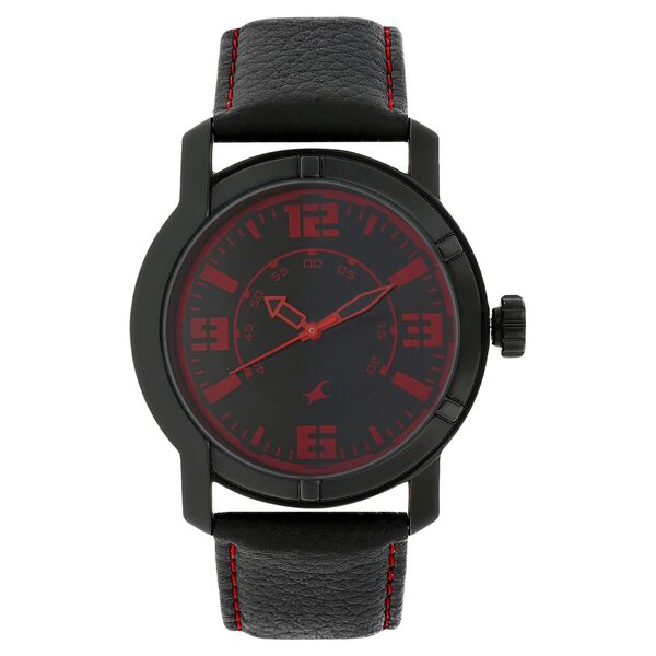Buy Online Fastrack Quartz Analog Black Dial Leather Strap Watch