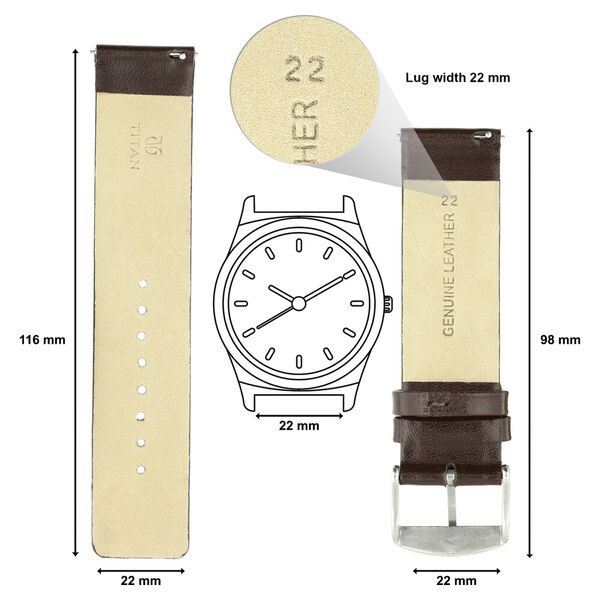22 mm Brown Genuine Leather Strap for Men - image number 1