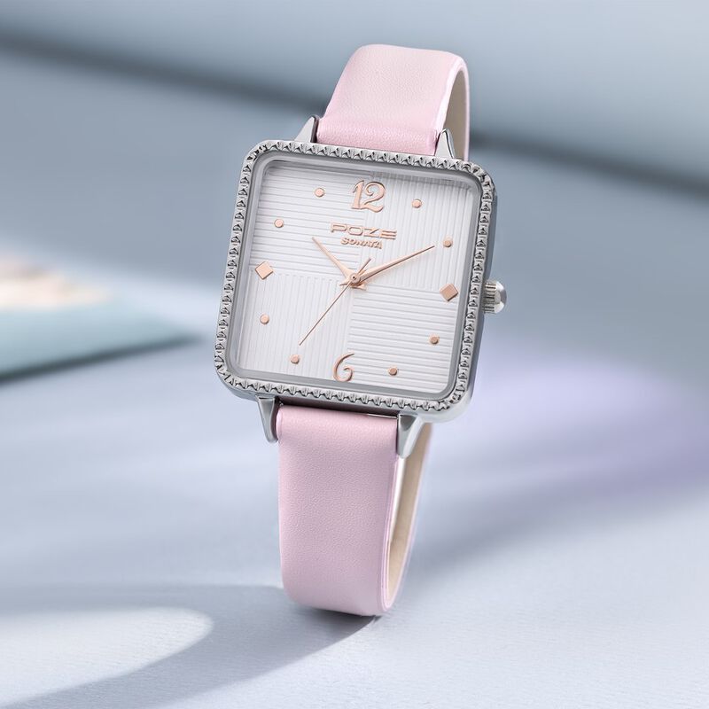 Buy Online Sonata Poze Quartz Analog Silver Dial Leather Strap