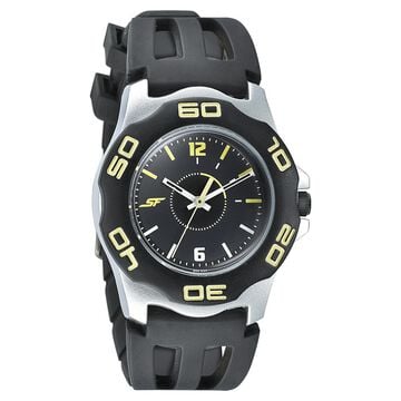 SF Quartz Analog Black Dial PU Strap Watch for Men