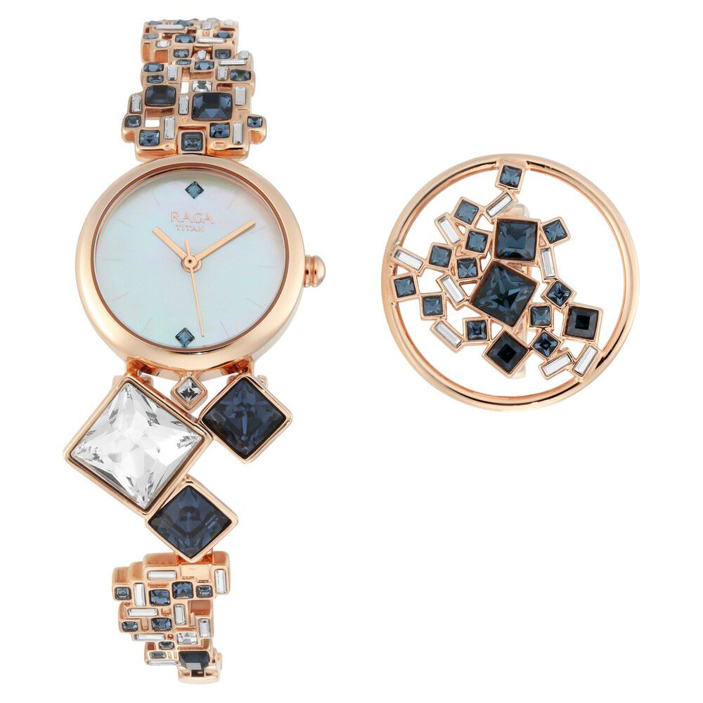 Buy Online Titan Raga Cocktails Mother of Pearl Dial Analogue Metal Strap Watch for Women ns95106wm02f Titan