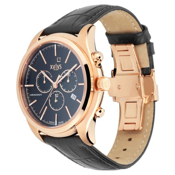 Xylys Quartz Chronograph Black Dial Black Leather Strap Watch For Men - image number 2