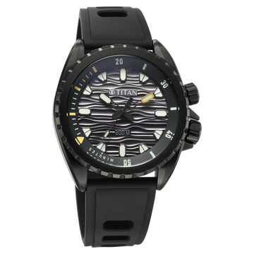 Titan Zero Hour Diver's 200m Analog with Black Dial Black FKM Strap Watch for Men
