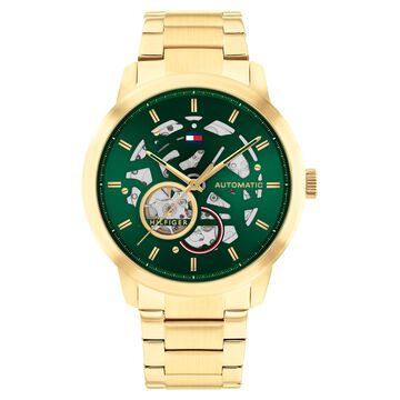 Tommy Hilfiger Automatic Green Dial Golden Color Stainless Steel Strap Watch For Men