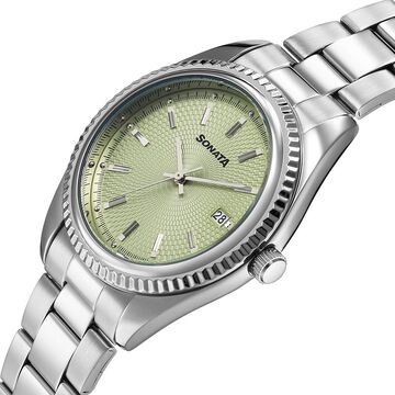 Sonata Festive Quartz Analog with Date Green Dial Metal Strap Watch For Men