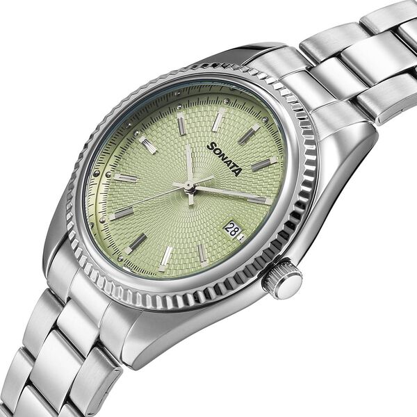 Sonata Festive Quartz Analog with Date Green Dial Metal Strap Watch For Men - image number 2