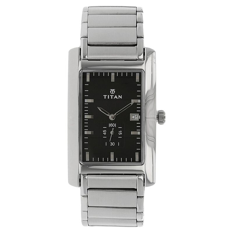 Titan Quartz Analog with Date Black Dial Stainless Steel Strap Watch for Men - image number 0