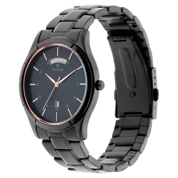 Titan Quartz Analog with Day and Date Black Dial Black Stainless Steel Strap Watch For Men - image number 2