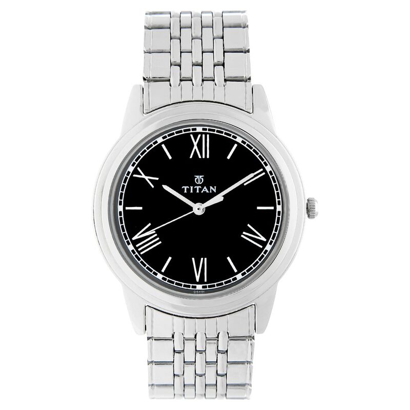 Titan Quartz Analog Black Dial Stainless Steel Strap Watch for Men