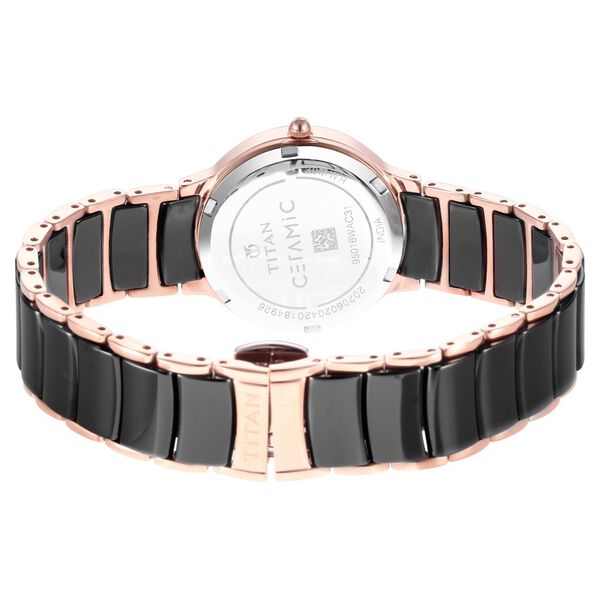 Titan Quartz Analog with Date Black Dial Stainless Steel & Ceramic Strap Watch for Women - image number 4