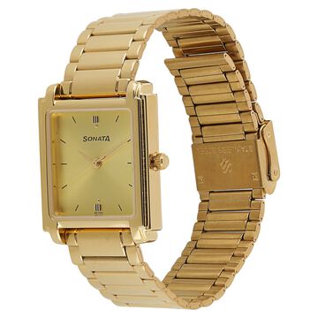 Sonata Quartz Analog Champagne Dial Metal Strap Watch for Men