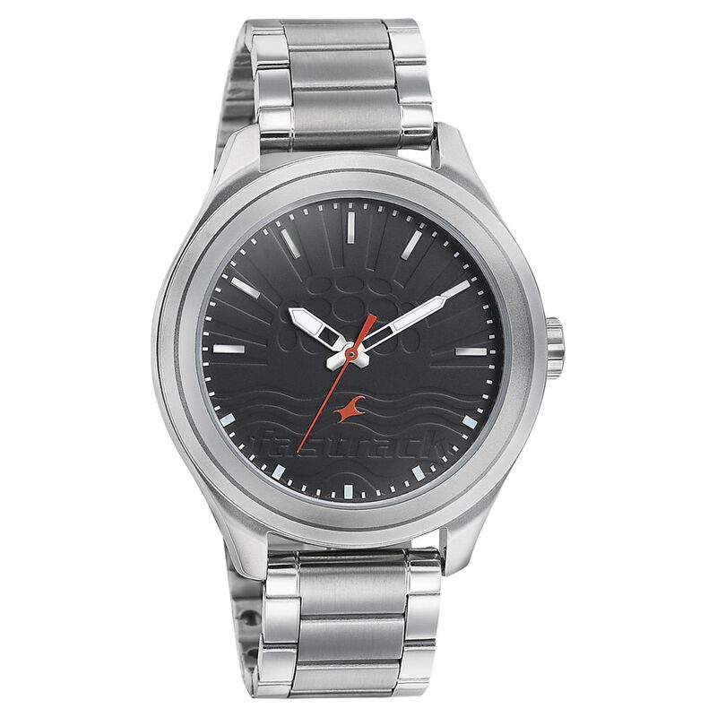 Fastrack Sunburn Quartz Analog Black Dial Stainless Steel Strap Watch for Guys