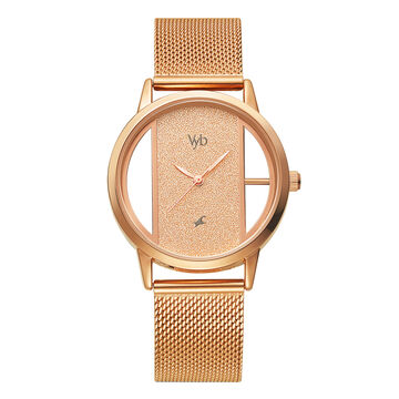Fastrack Vyb Runway Quartz Analog Rose Gold Dial Stainless Steel Strap Watch for Girls