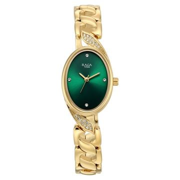 Raga Showstopper Quartz Analog Green Dial Golden Metal Strap Watch For Women