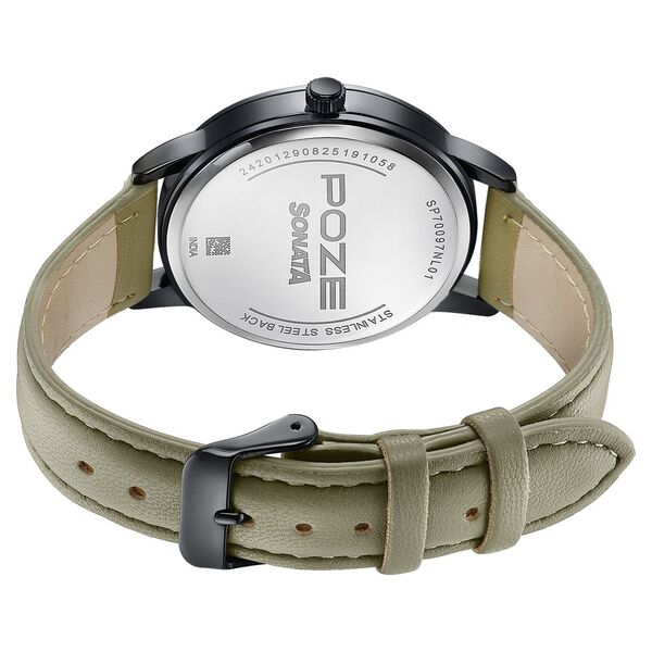 Poze By Sonata Quartz Analog Black Dial Beige Leather Strap Watch For Men - image number 6