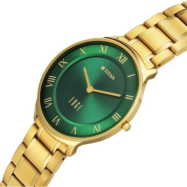Titan Edge Gleam Quartz Analog Green Dial Golden Stainless Steel Strap Watch For Men - image number 4